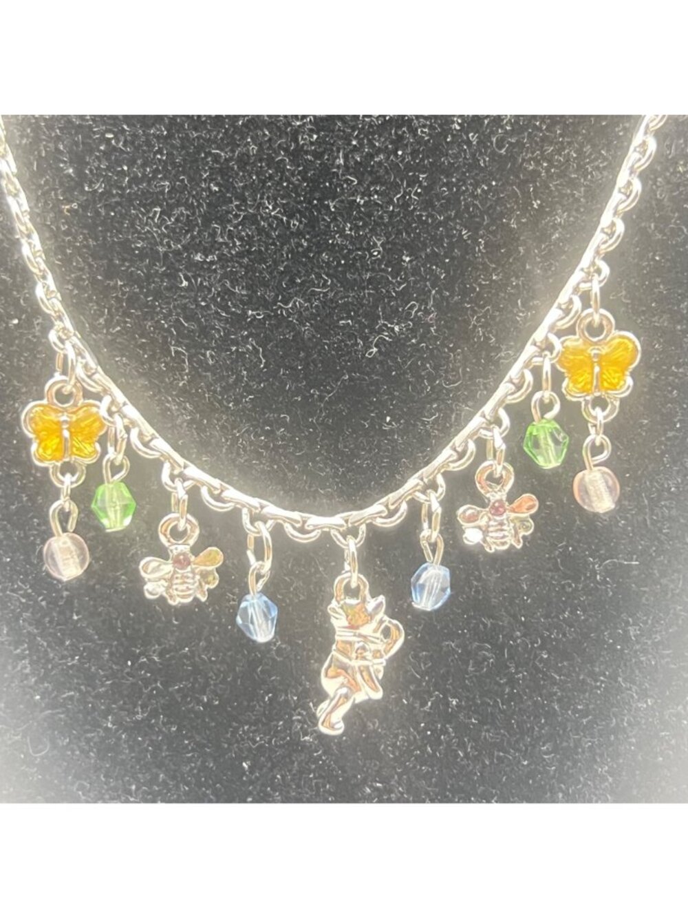 Disney Winnie The Pooh Charm Necklace Bees Butterflies Beads Silver-Tone 16+3" - Picture 9 of 10